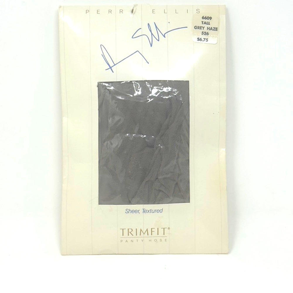 Vintage Perry Ellis Trimfit Sheer Textured Pantyhose Size Tall Gray Haze
